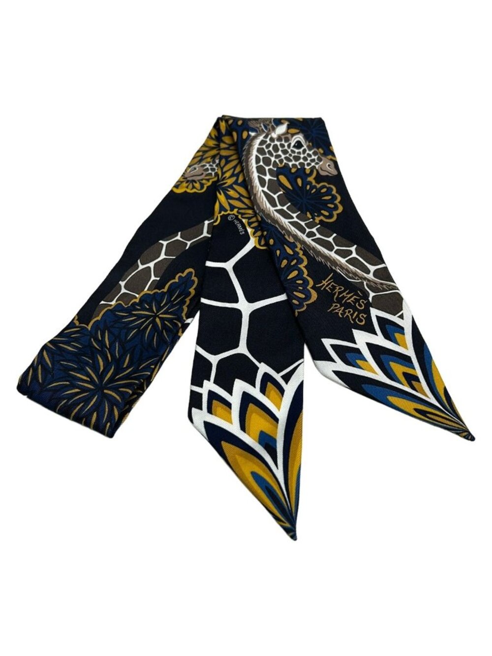 Hermes Scarf Twilly Black Yellow Brown the Three Graces Giraffe